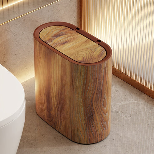 Trash Can | Compact Oval Design with Lid | Marble Pattern Kitchen and Bathroom Bin 0