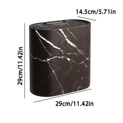 Trash Can | Compact Oval Design with Lid | Marble Pattern Kitchen and Bathroom Bin 4