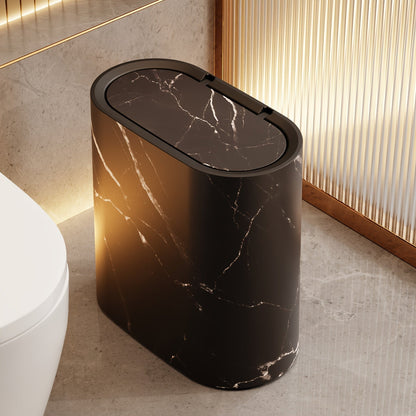 Trash Can | Compact Oval Design with Lid | Marble Pattern Kitchen and Bathroom Bin 7