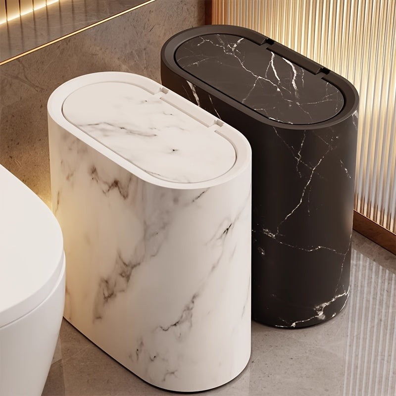 Trash Can | Compact Oval Design with Lid | Marble Pattern Kitchen and Bathroom Bin 9