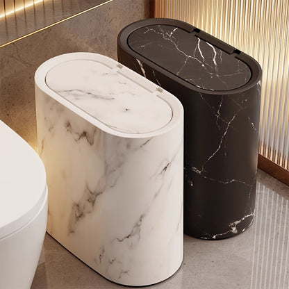 Trash Can | Compact Oval Design with Lid | Marble Pattern Kitchen and Bathroom Bin 9