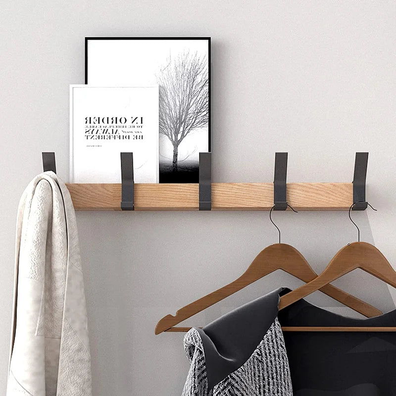 Scandinavian Wall Mounted Coat Rack - Adjustable Wood & Aluminum