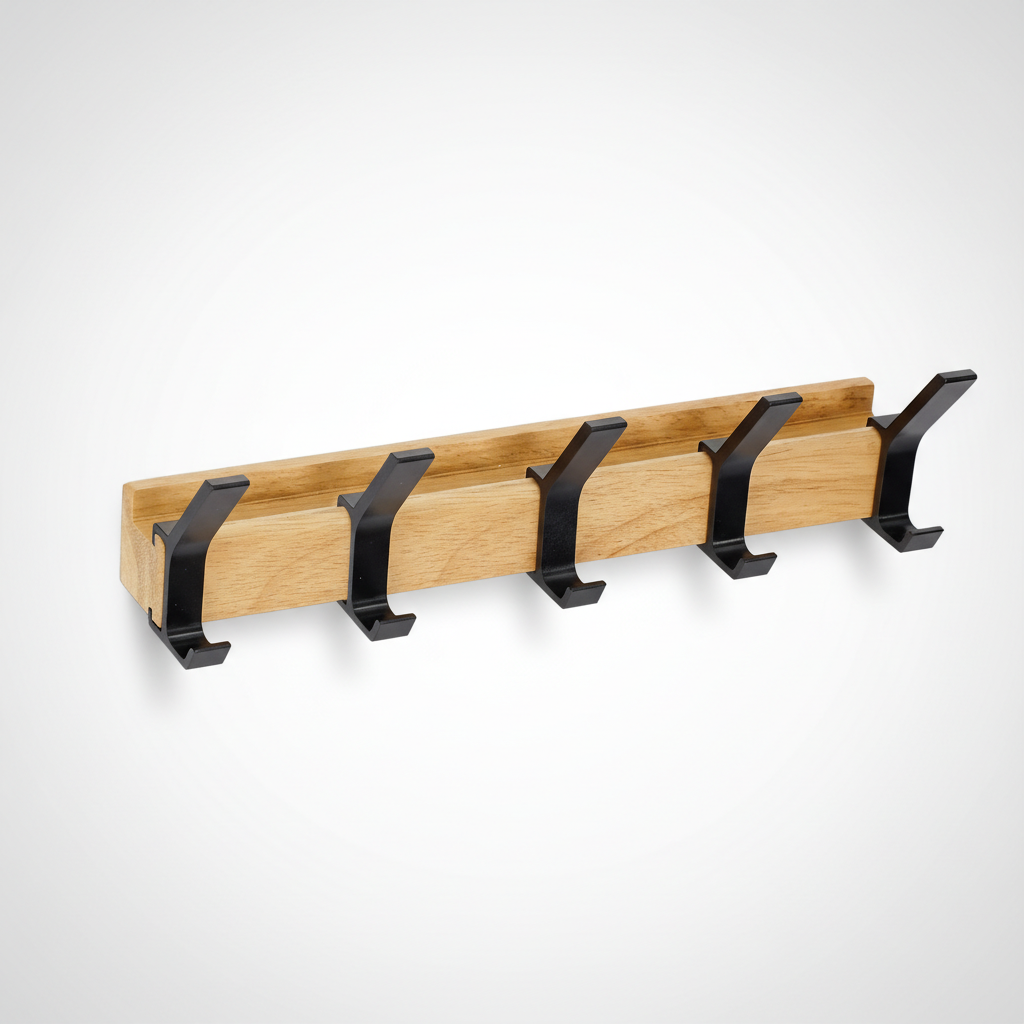 Scandinavian Wall Mounted Coat Rack - Adjustable Wood & Aluminum