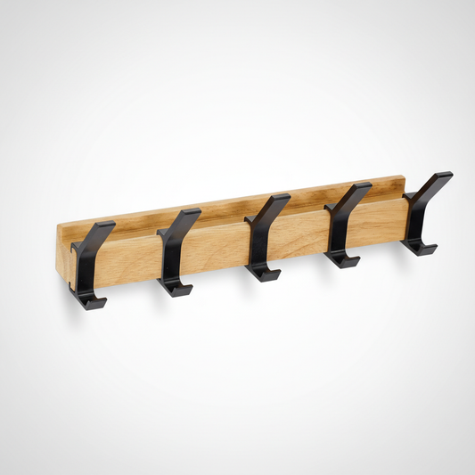 Scandinavian Wall Mounted Coat Rack - Adjustable Wood & Aluminum
